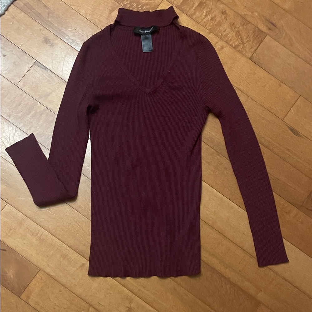 Ashley Stewart Deep Burgundy Ribbed Top